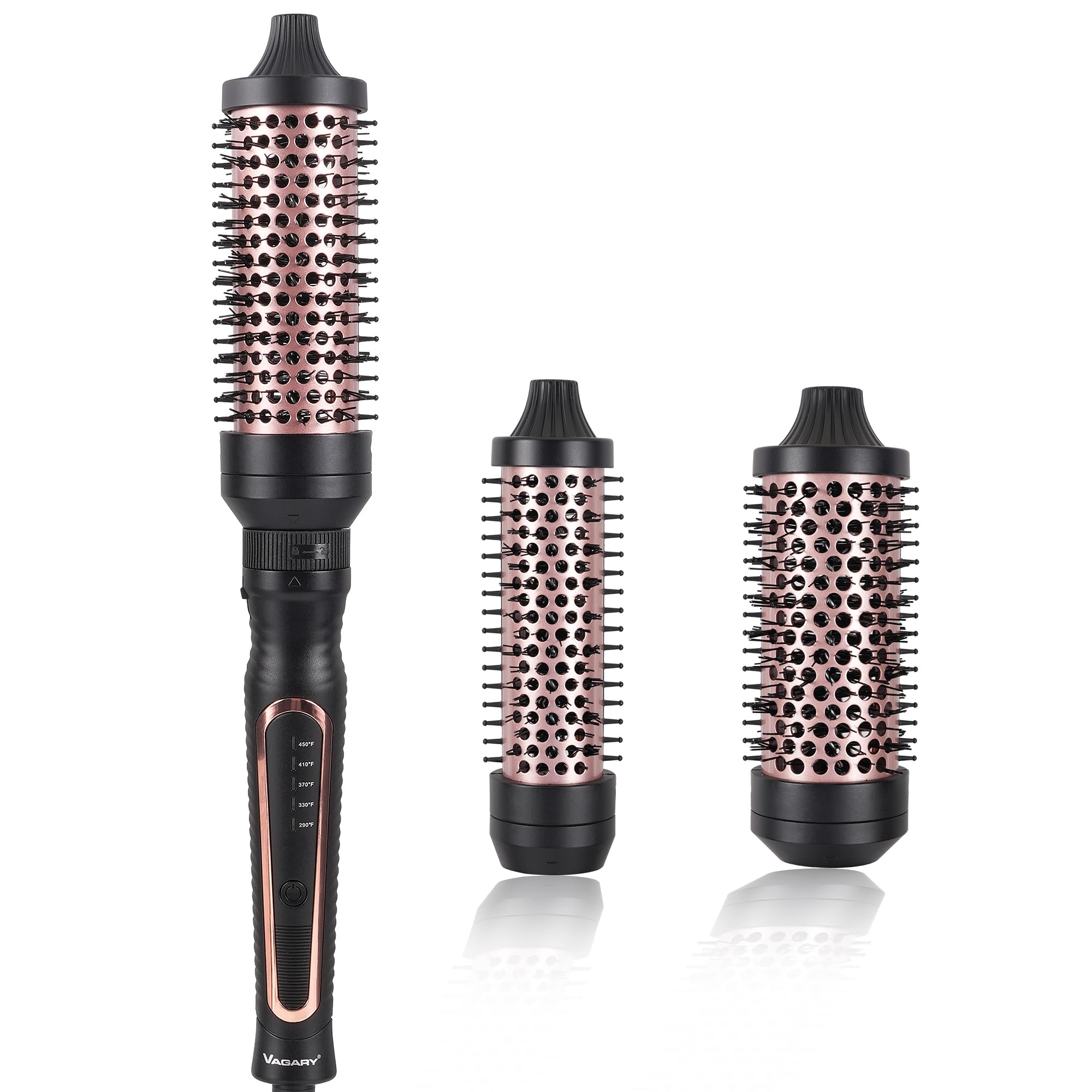 VAGARY 3 in 1 Thermal Brush Set, Heated Round for Blowout Look, Dual Voltage Curling Iron Brush, Ceramic Tourmaline, 3 Detachable Combs, 5 Temperature Settings