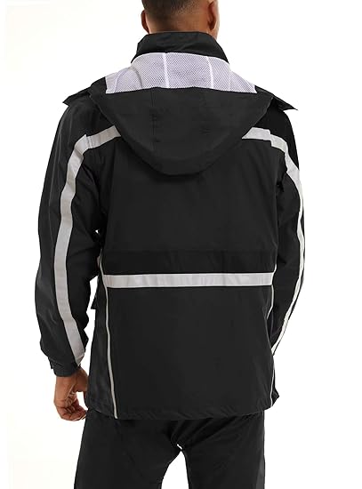 MAGCOMSEN Mens Rain Jacket Lightweight Mesh Lined Waterproof Raincoats with Hood Running Work Fishing Rain Coats