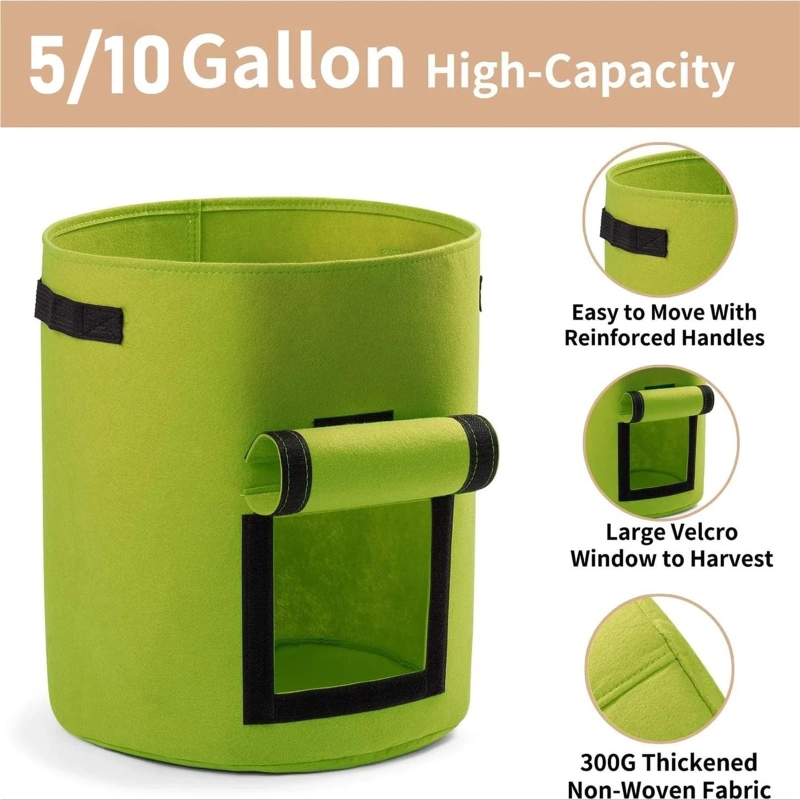 Stofftopf 5/10 Gallonen Pflanzenzuchtbeutel | For den Gemüsekartoffelanbau(Camel-3PCS,5Gallon)