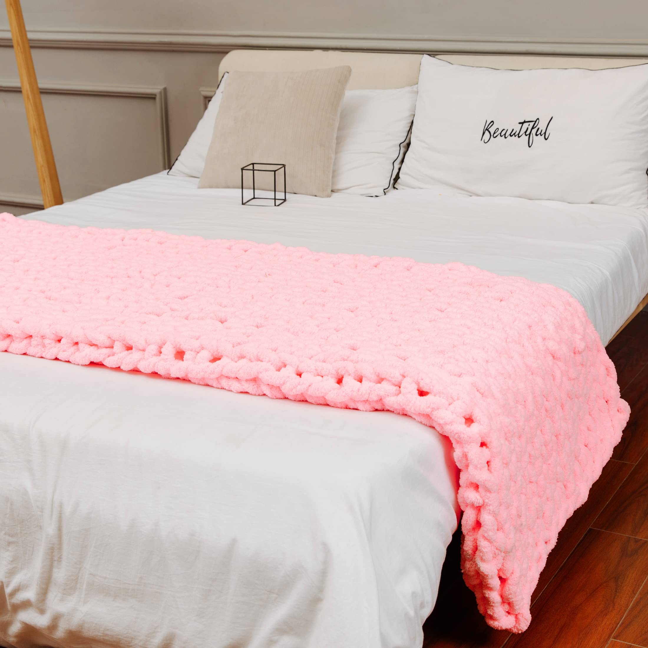 clootess Chunky Knit Blanket Chenille Throw 100 Hand Knit with Jumbo Chenille Yarn Soft Cozy