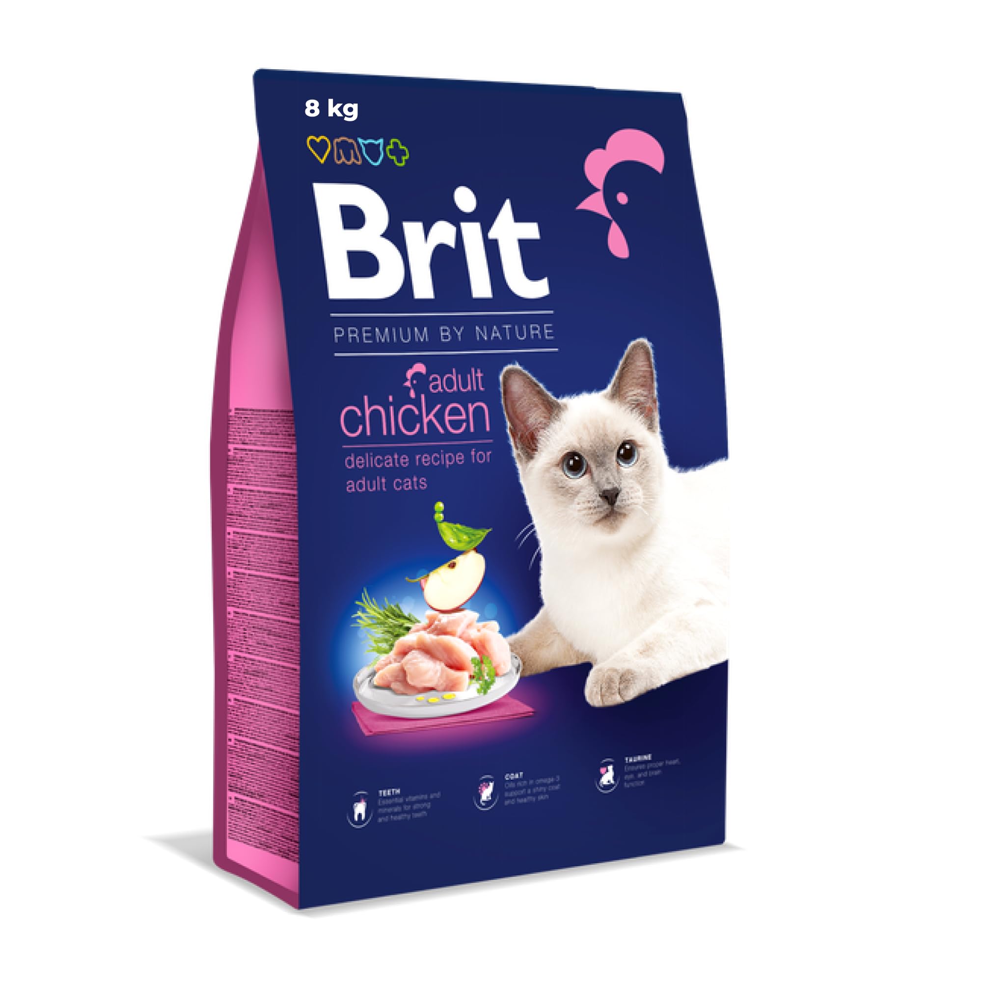 Brit Premium by Nature - Comida Seca para Gatos Adultos, Sabor a Pollo, 8 kg