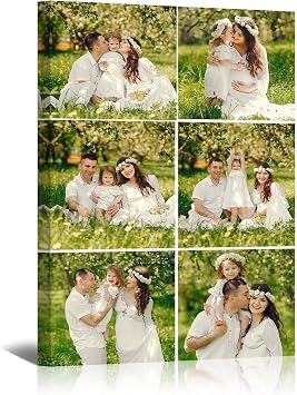 Personalised Photo Collage Canvas Prints Custom Multi Picture Framed Wall Art, 6 Photo Collage, Personalised Gift for Women Mum Dad Couples Pets, Family Photo Canvas Home Decor 20x30 cm 8x12in