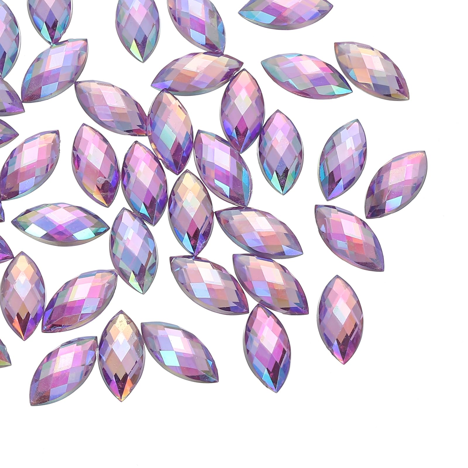 PATIKIL Marquise Gems, 40 Pcs 15x7mm Acrylic Rhinestones Flat Back Navette Horse Eye Crystal Gems for Jewelry Making DIY Craft, AB Purple