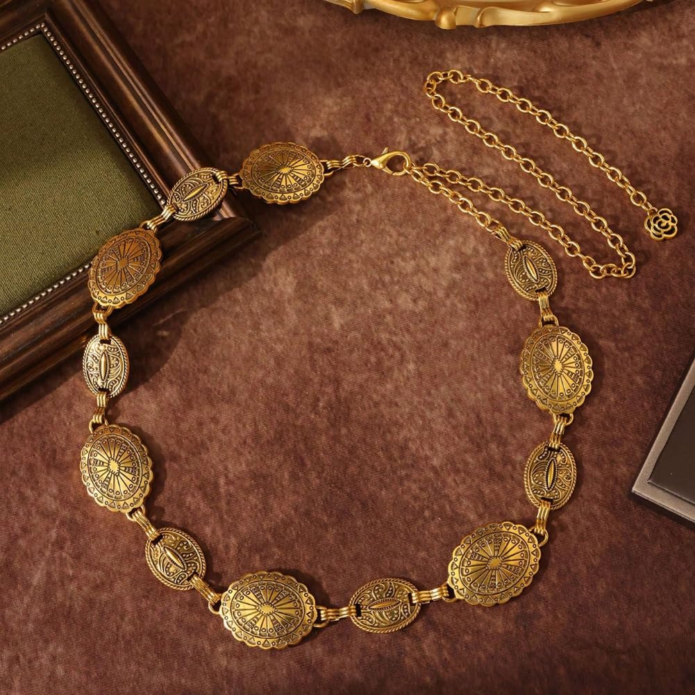 Shining Diva Fashion Belts for Women and Girls Stylish Kamarbandh Kamar Chain Waist Belt for Dresses Jeans Saree (16369wb)(Golden) - Image 7 thumbnail