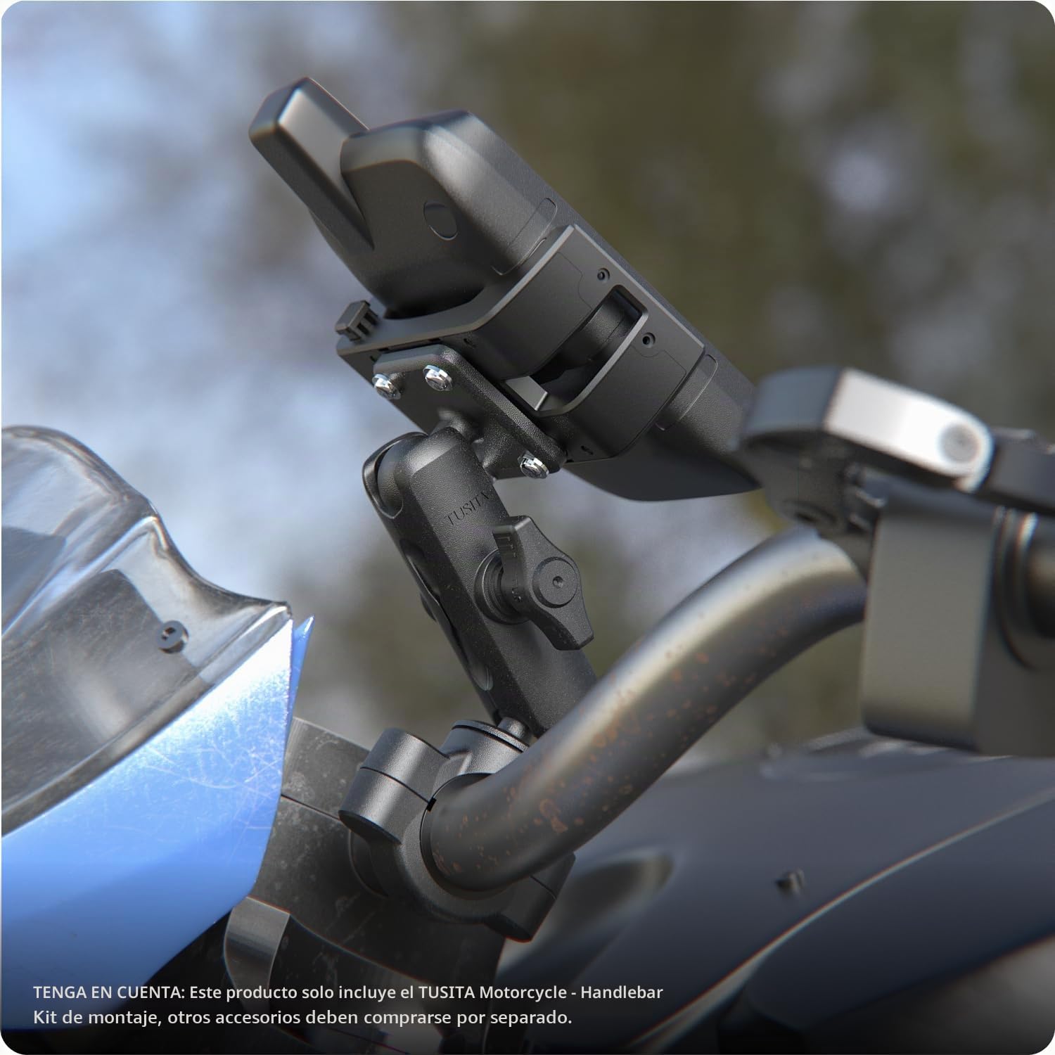 TUSITA Motocicleta GPS Soporte Compatible con Garmin Montana, Zumo XT - Base de Manillar con Brazo de Doble Enchufe Mediano