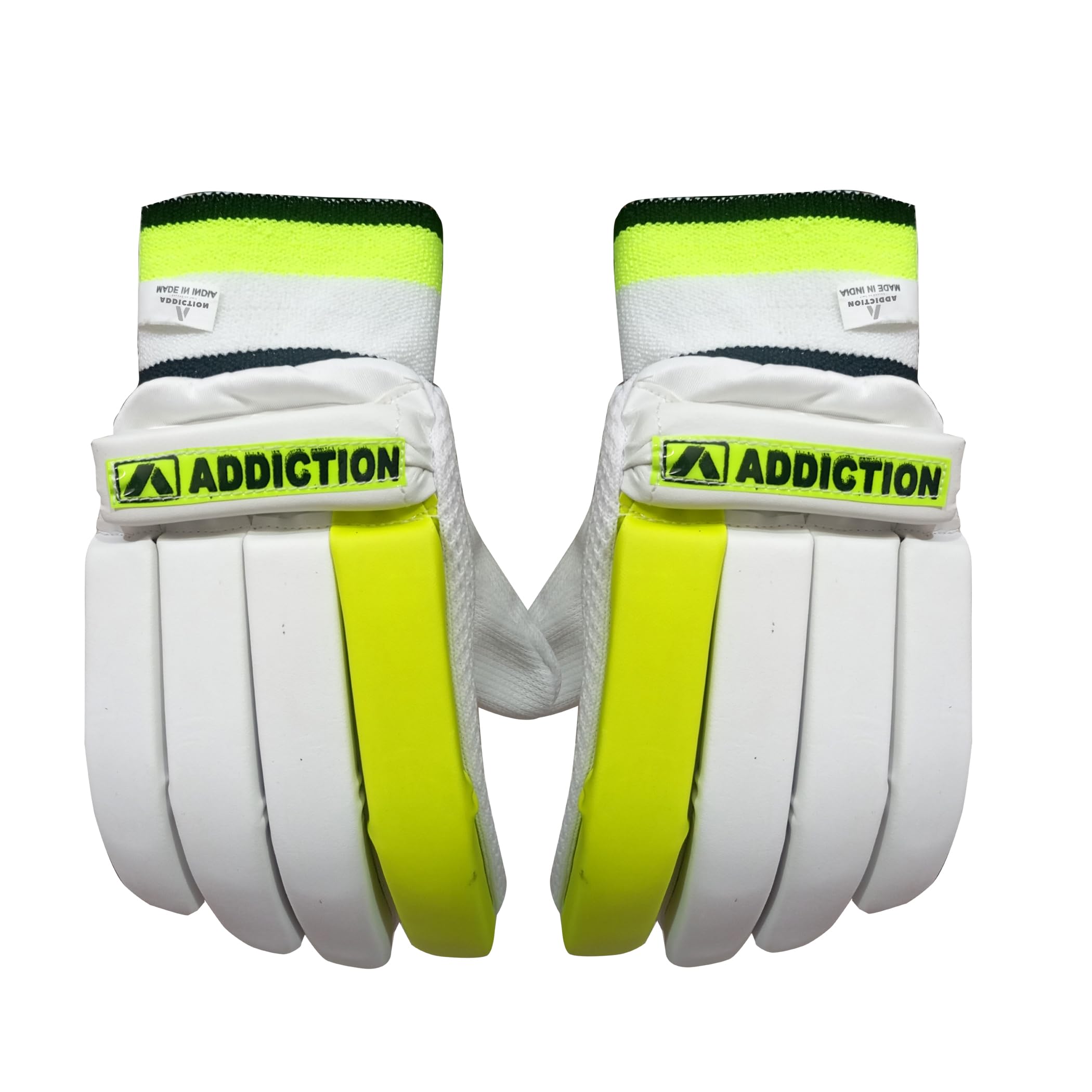 ADDICTION Shield Cricket Batting Gloves, White and Neon Green, Padded for Right Handed Batsman (Boy's)-image-18