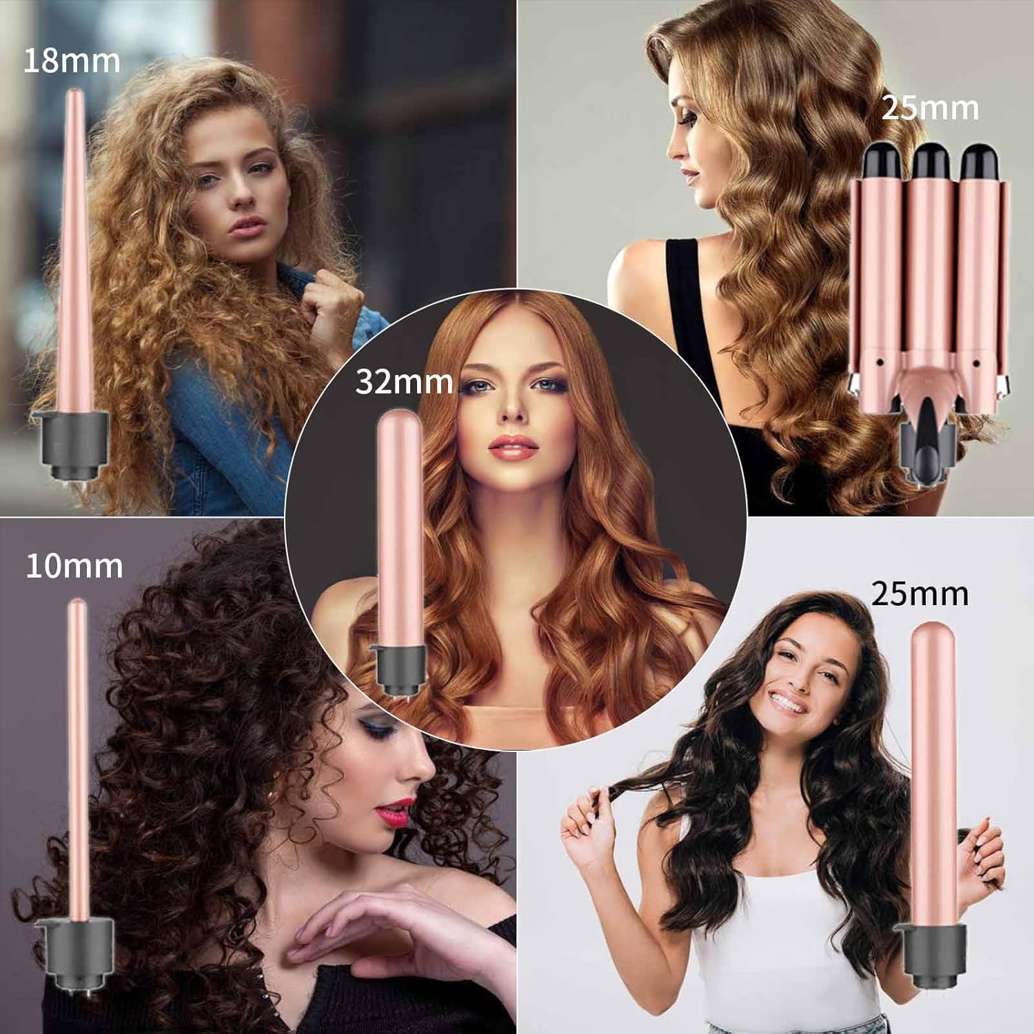 Curling Iron - 3 Barrel Hair Crimper Iron - 5 in 1 Curling Wand Hair Wand with Fast Heating Up - Crimper Wand Curler for All Hair Types, Heat Protective Glove & 2 Clips Included