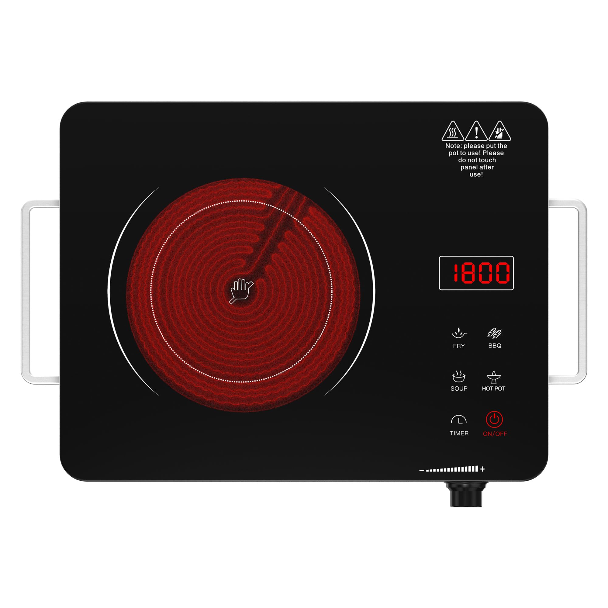 Portable Electric Cooktop 110V, 1800W Electric Stove Infrared Hot Plate with Knob Control, Nafewin Single Burner Countertop Burner with Handle, 4-Hours Timing Setting, Compatible for All Cookwares