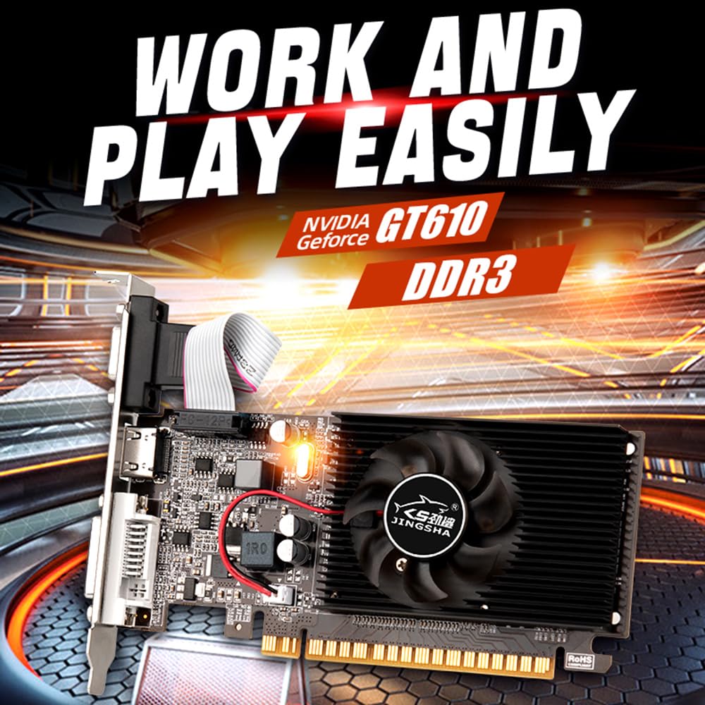 docooler GT610 Scheda Grafica 2GB/DDR3/64bit Scheda Video di Memoria Scheda Grafica per Computer con Porte HD+VGA per l'intrattenimento in Ufficio