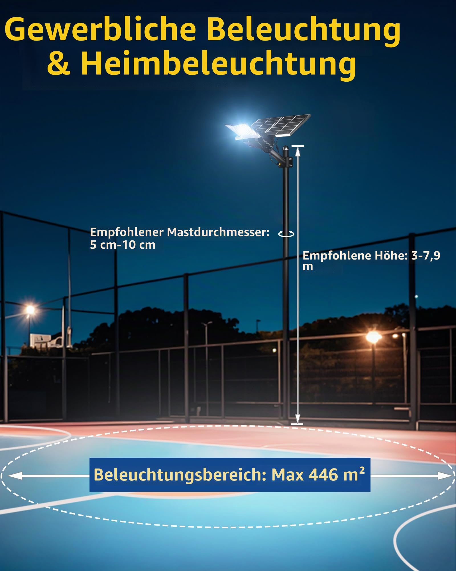 Gefolly Solar Straßenlaterne für Außen, Solarlampen mit Fernbedienung, 6500K Solarleuchten Dämmerung bis zum Morgengrauen IP67 Wegeleuchte im Freien für Gärten Garage(18000W)