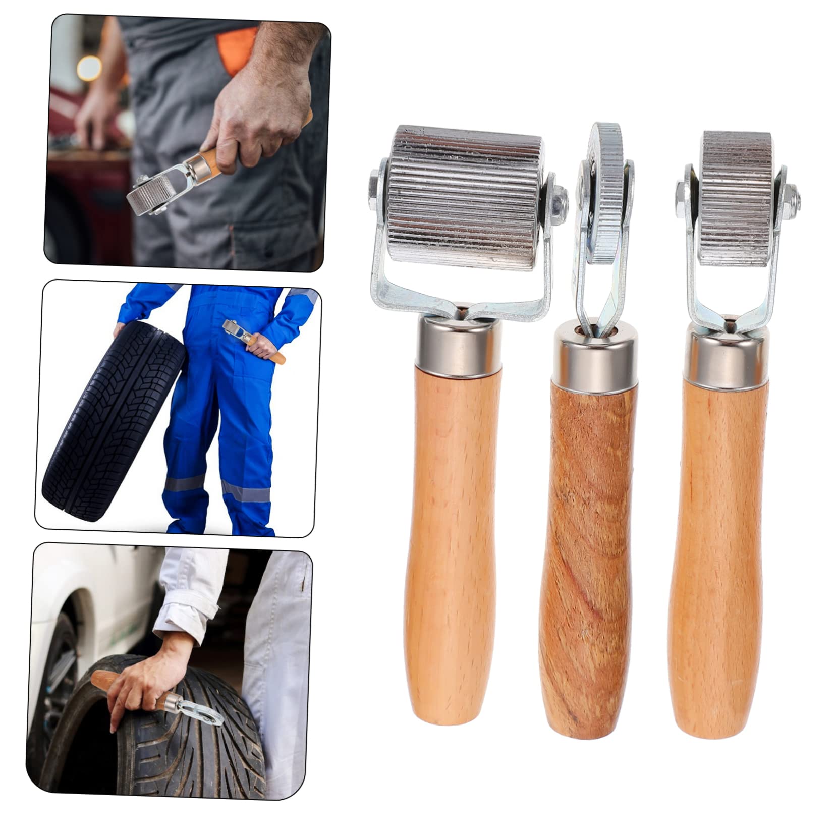 Didiseaon Herramienta Sellado de 3 Piezas Neumáticos para Coche Reparar en Rodillos de Presión de Madera y Acero Eficaz y Buen para Reparación Ruedas