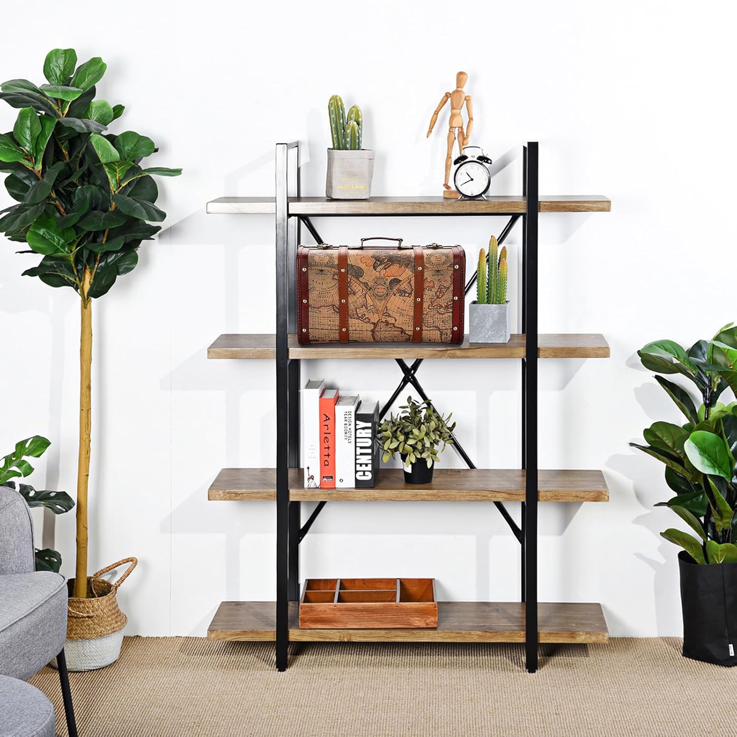 ELLDOO Vintage Wooden Storage Chest, Portable Decorative Luggage Suitcase, Treasure Chest Box with Map Pattern, Pirate Keepsakes Box for Gifts, Chest Storage Box for Decor Storage Travel - Image 7