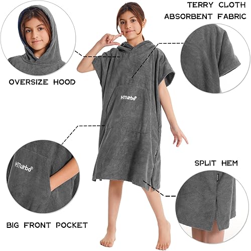 Miniatura 10 de Hiturbo Toalla cambiante para niños, poncho de surf absorbente de secado rápido, toallas de baño de microfibra (amarillo)
