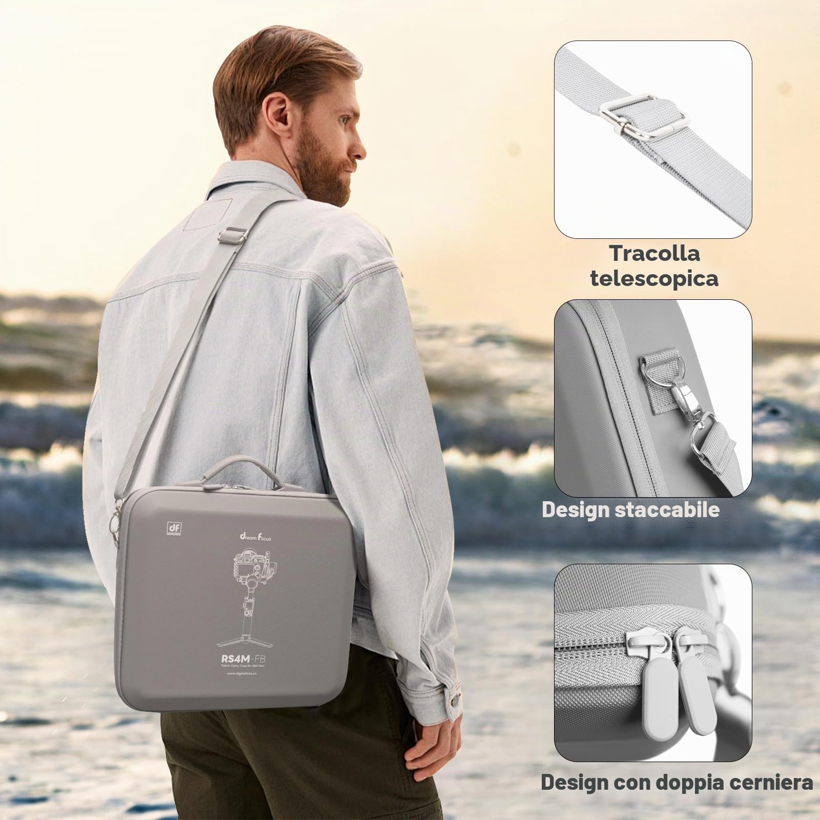 DF DIGITALFOTO Custodia da Trasporto Leggera RS4 Mini con Tracolla, Borsa Protettiva Rigida Resistente All'acqua e Agli urti per Riprese All'aperto, Compatibile con DJI RS4 MINI Creator Combo, Grigio
