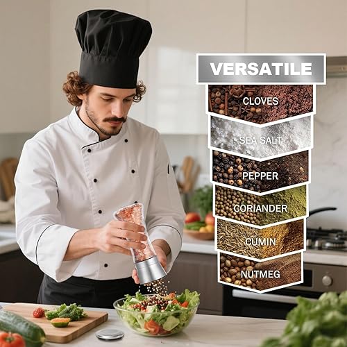 Miniatura 2 de GLLBTPT Molinillo de sal y pimienta, salero y pimienta recargable de acero inoxidable, grosor ajustable para especias, pimienta fresca molida, sales