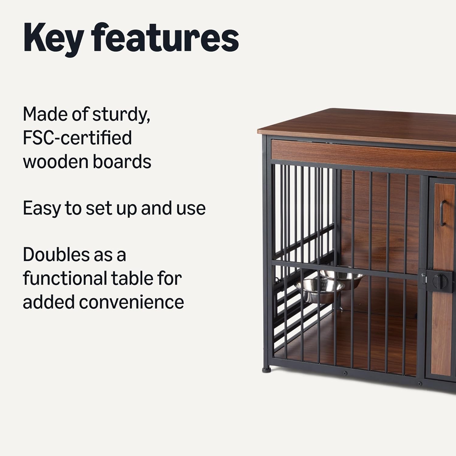 Amazon Basics Furniture Style Dog Crate, Two Bowls Included, 41" x 23.6" x 29.5", Walnut