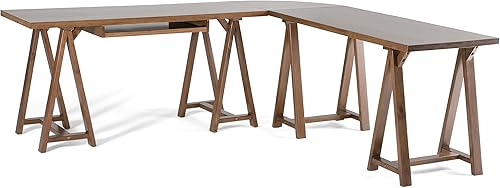 Miniatura 281 de SIMPLIHOME Sawhorse - Mesita de noche de madera maciza de 24 pulgadas de ancho, moderna, industrial, color gris envejecido, para sala de estar y