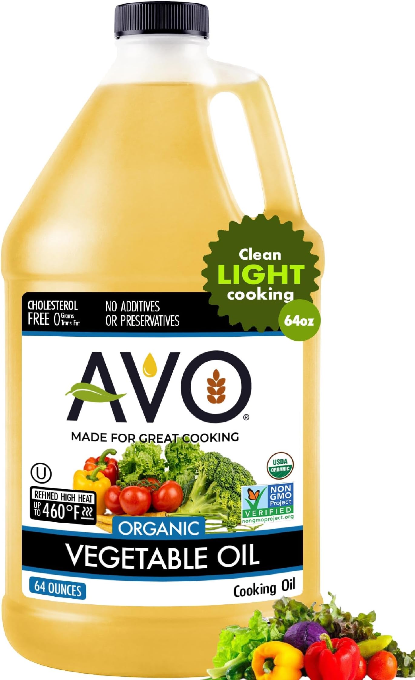 AVO ORGANIC VEGETABLE Oil, 64 Fl-oz (Half a Gallon) NO preservatives added