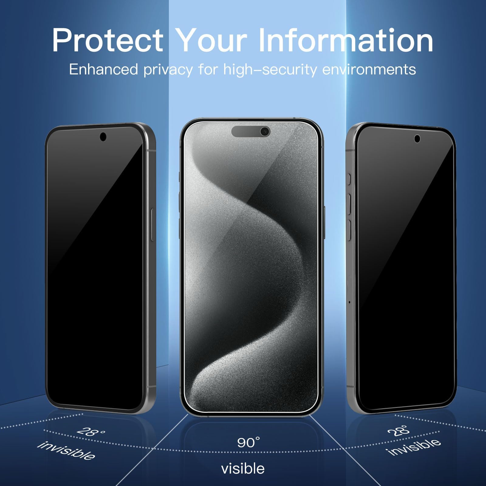 NEW'C 3 Sztuki, Prywatność Ochraniacz Ekranu dla iPhone 15 Pro Max, iPhone 15 Plus (6,7 Cala), Zrównoważony Kąt Prywatności 28 Stopni z Ochroną Oczu, Ultra Trwała Twardość 9H, Bez Bąbelków