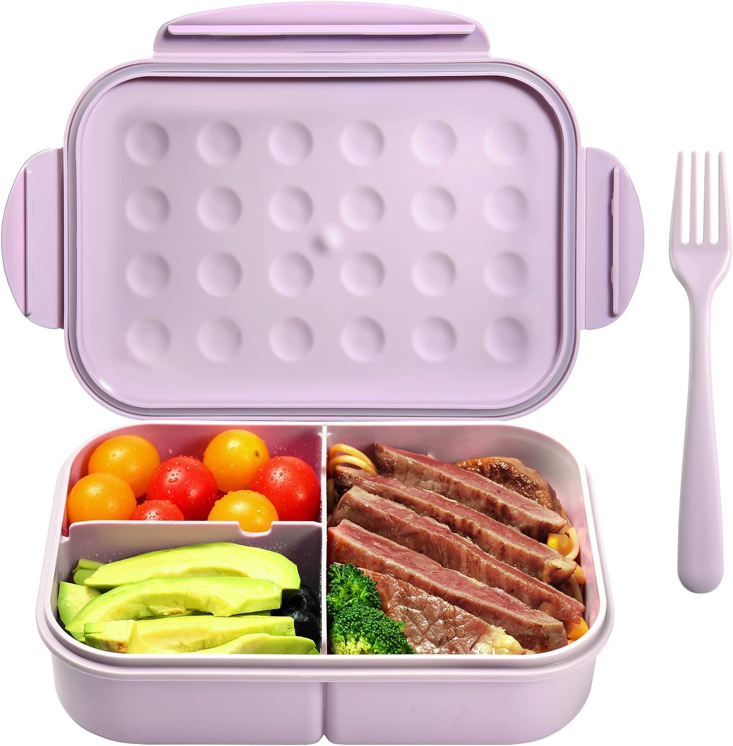 JeopaceBento Box Adult Lunch Box,Bento Box for Adult,Lunch Containers for Adults with 3 Compartmrnts,Kids Bento Lunch Box Leakproof Microwave Safe(Flatware Included,Purple)