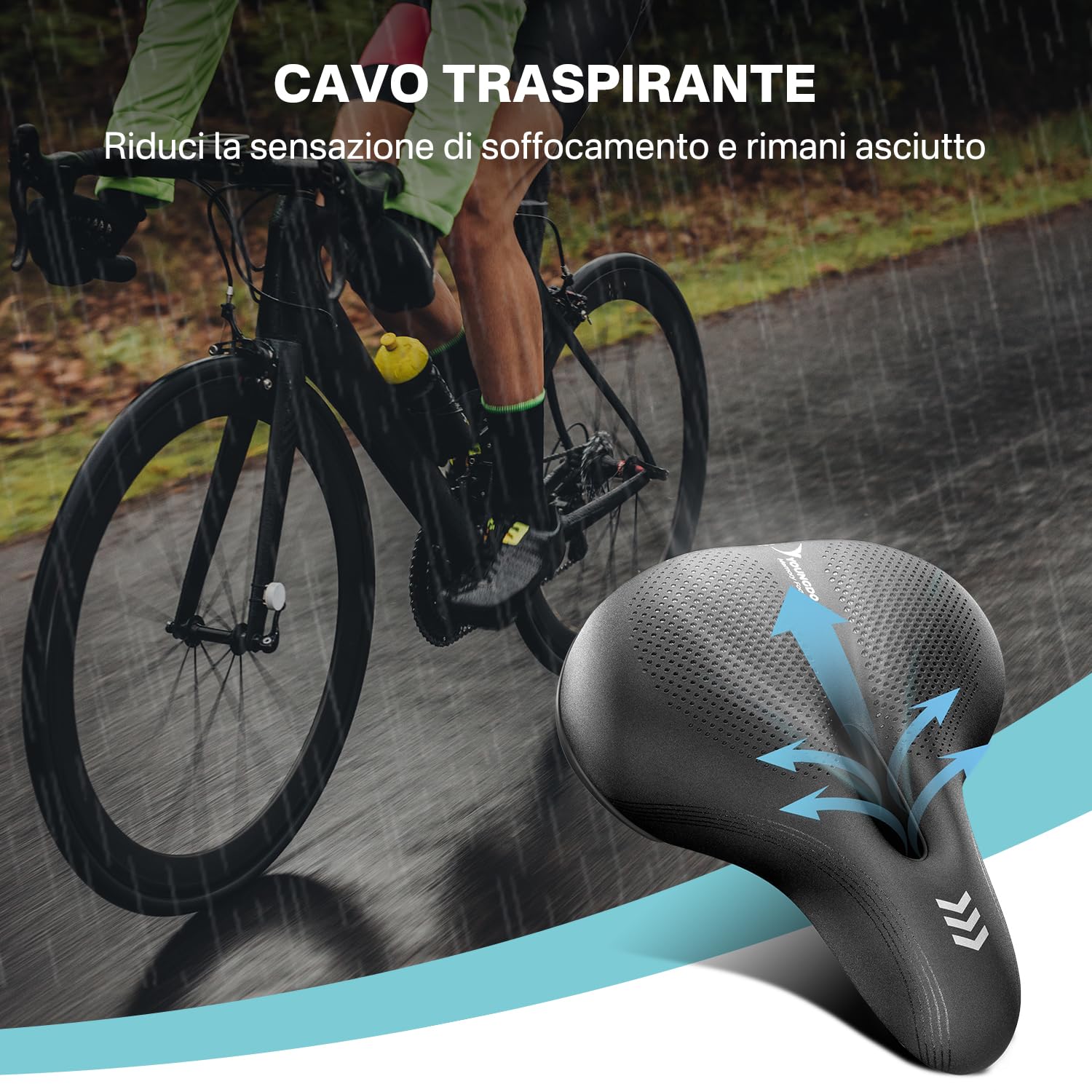 YOUNGDO Sella per bicicletta, comoda ed ergonomica, nuovo modello, migliore impermeabilità, memory foam, traspirante, ammortizzante, sella per bicicletta da uomo e da donna