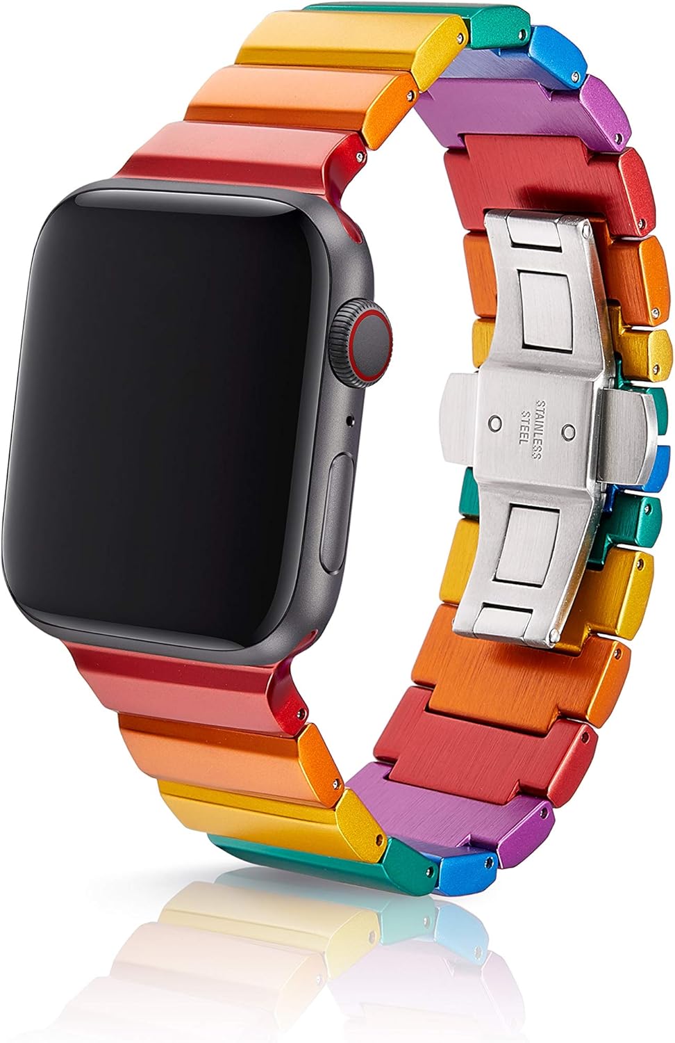 41mm JUUK Rainbow Ligero Premium watch band made for the Apple Watch, using aircraft grade, hard anodized 6000 series aluminum with a solid stainless steel butterfly deployant buckle (matte)