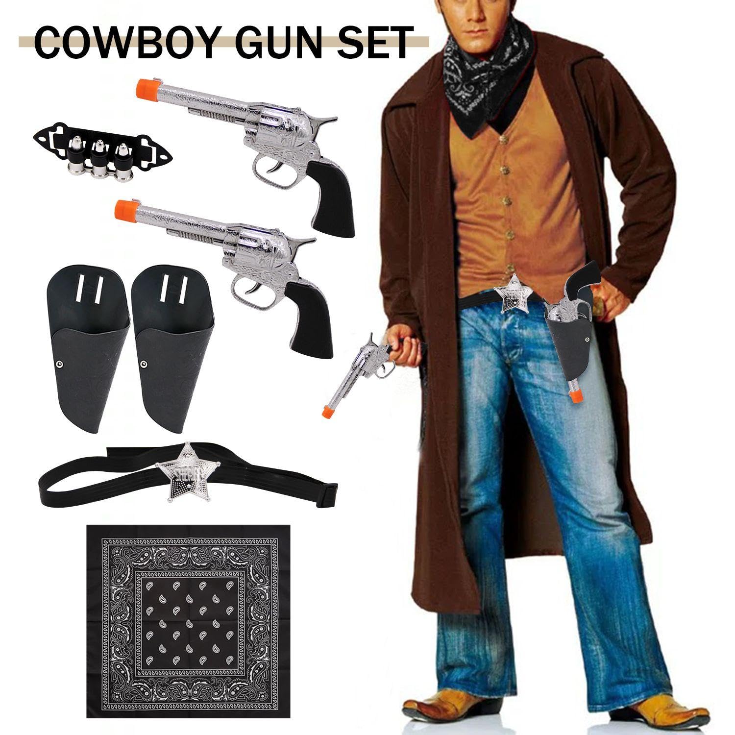 OODJVN 7 Pieces Of Western Cowboy Sheriff Accessories And 1 Piece Of Square Scarf, Children'S Toy Gun Set, Plastic Model Gun - Image 4