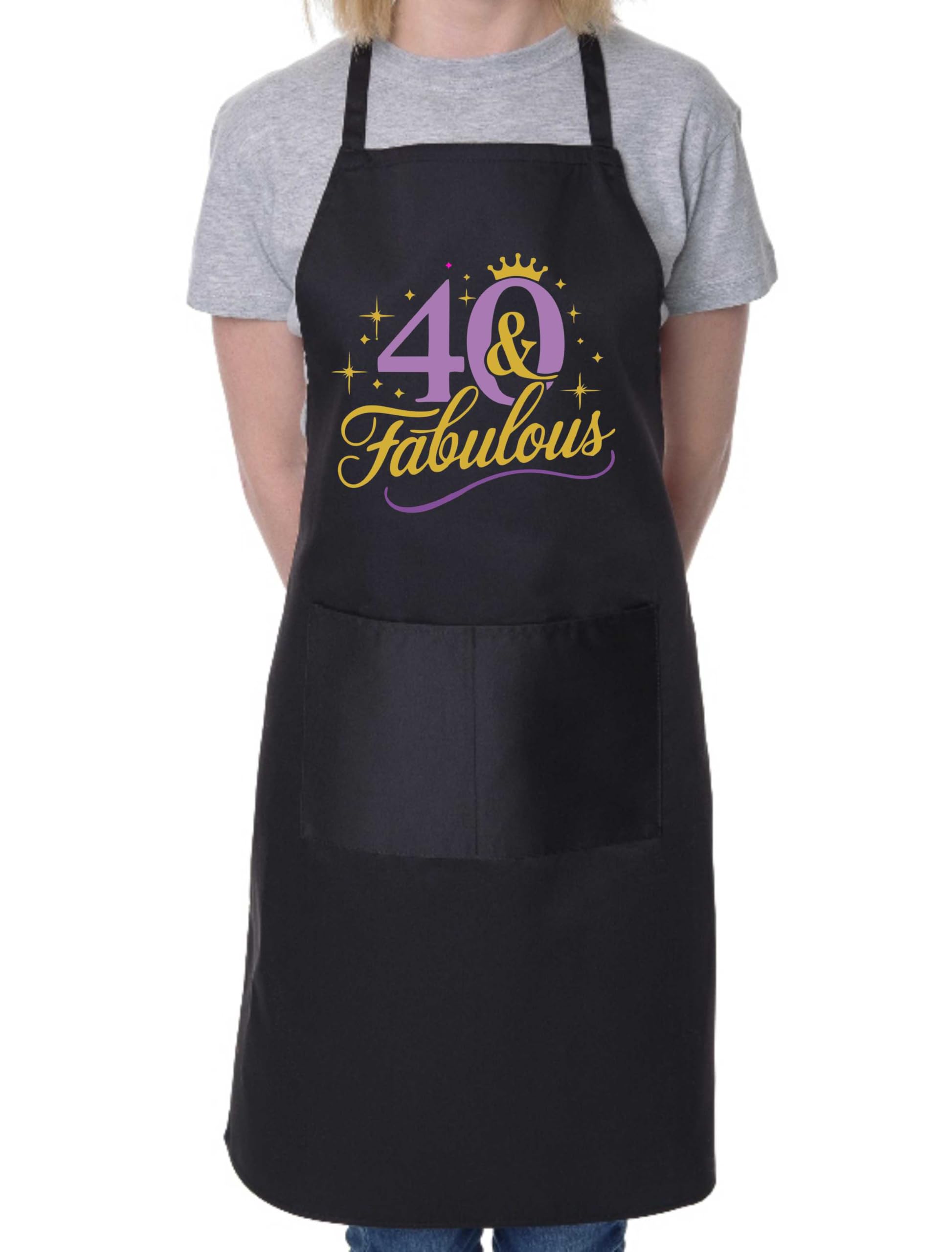 Print4u Unisex Black 40 And Fabulous Apron 40Th Birthday Gift 40 Year Old Present