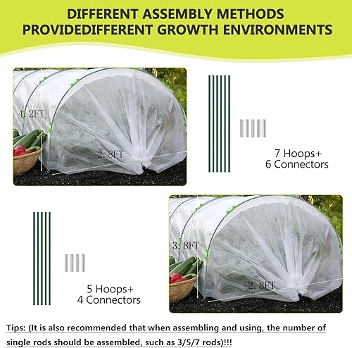 Miniatura 2 de 60 aros de jardín para camas elevadas, 10 juegos de aros de jardín de 8.5 pies de largo, aros de invernadero de fibra de vidrio sin óxido, túnel de