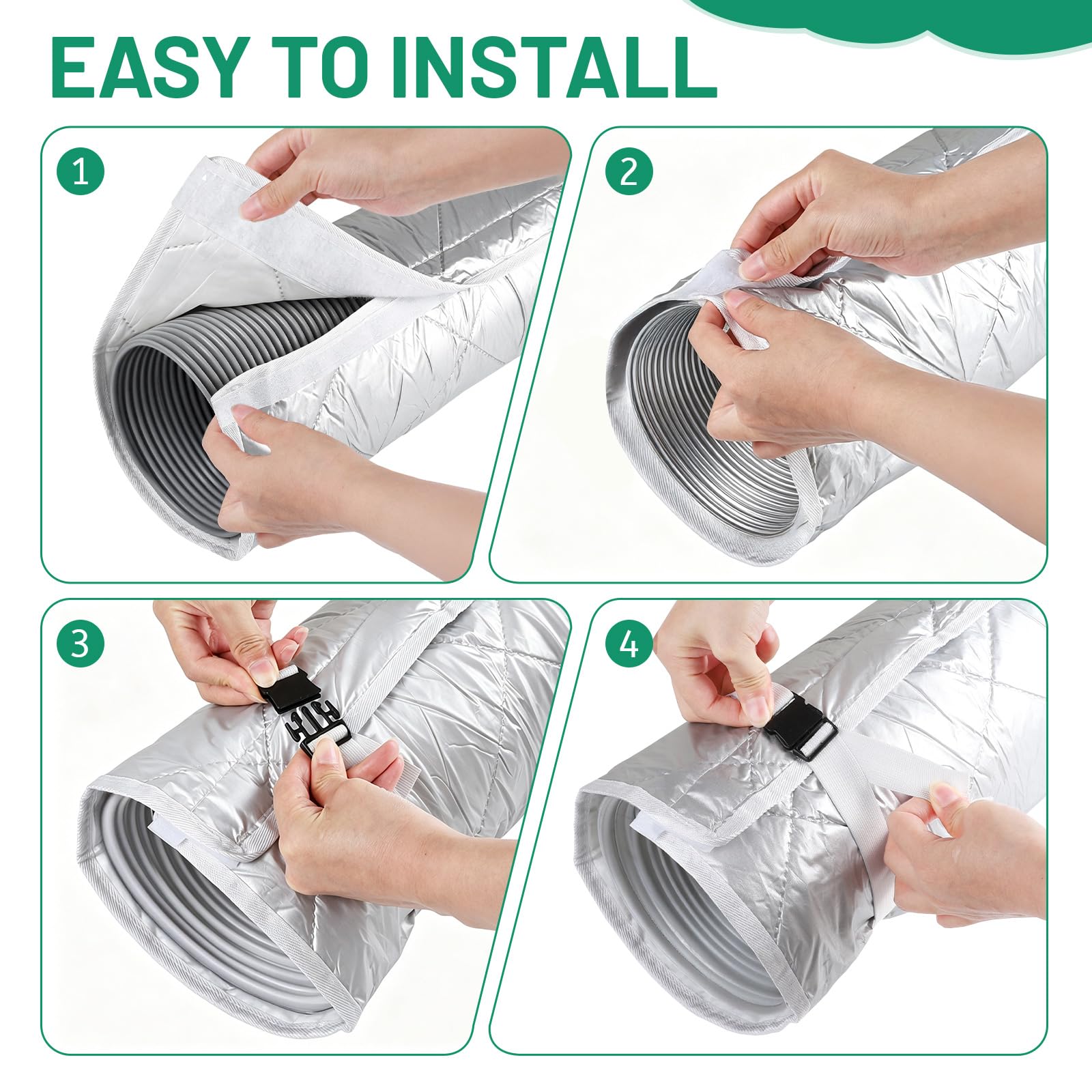 DBREAKS 1 piezas 150 x 58,5 cm Funda de Aislamiento Portátil para Manguera de Aire Acondicionado, con 4 Correas de Hebilla Ajustables, Adapta a Mangueras de 5 y 7 Pulgadas