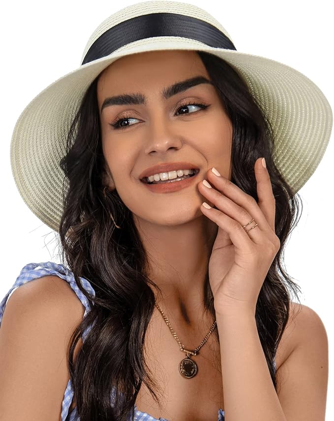 Sombrero de paja para mujer con cordón y ala ancha miniatura 2