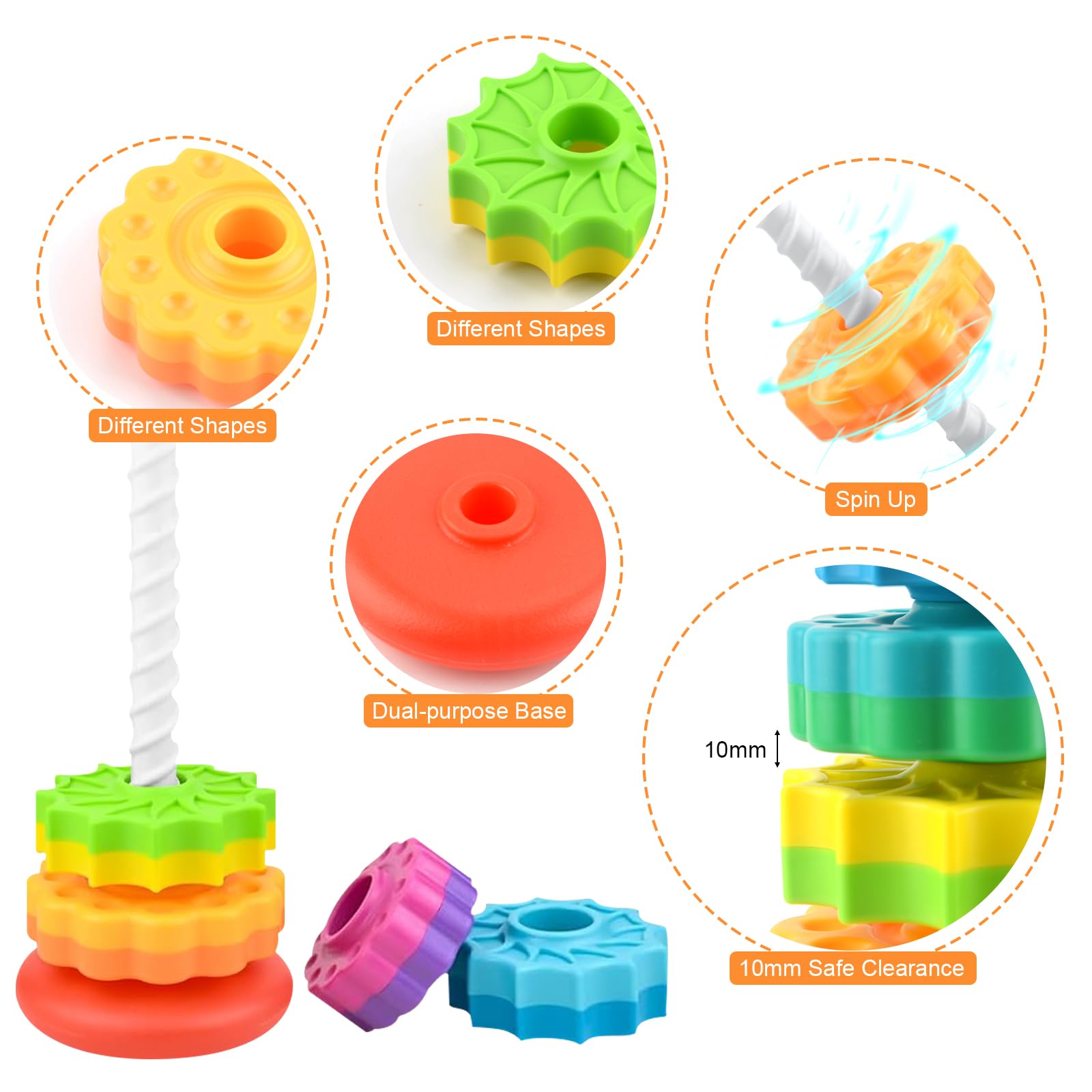 71Nmly Spinning Stacking Toys Baby Spinning Toy Rainbow Tower Stress Relief Stacking Rings Game Kids Stackable Educational Toy for Toddlers Plugging Family Games for 12 Months - Image 3
