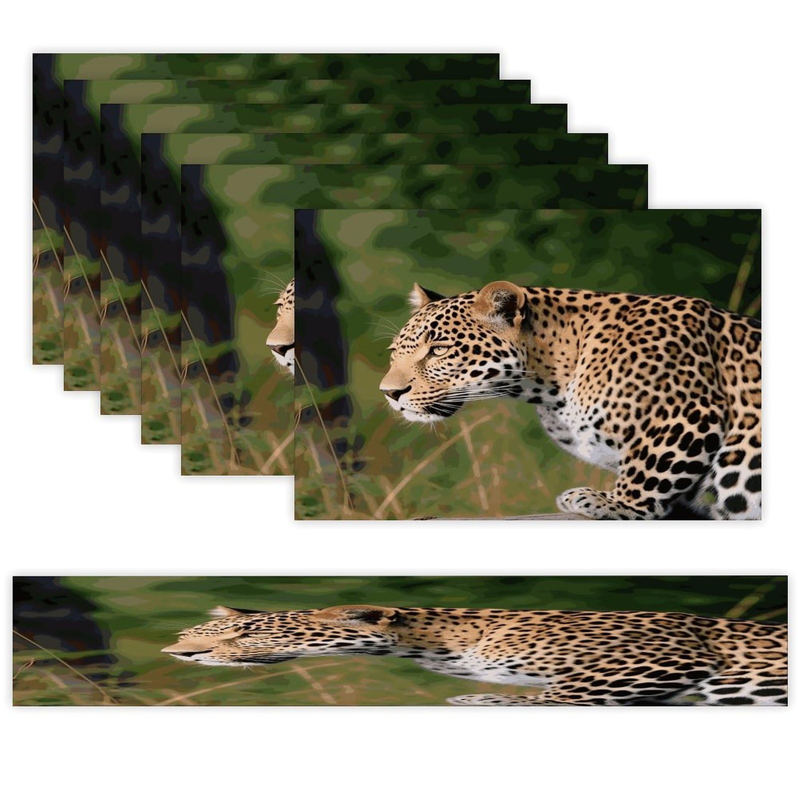 African Leopard Table Runner and Placemats Set of 6 Wipe Clean Heat Resistant Table Mat with Table Runner Decorations Flax Linen Place Mat Set for Home Kitchen Party Supplies