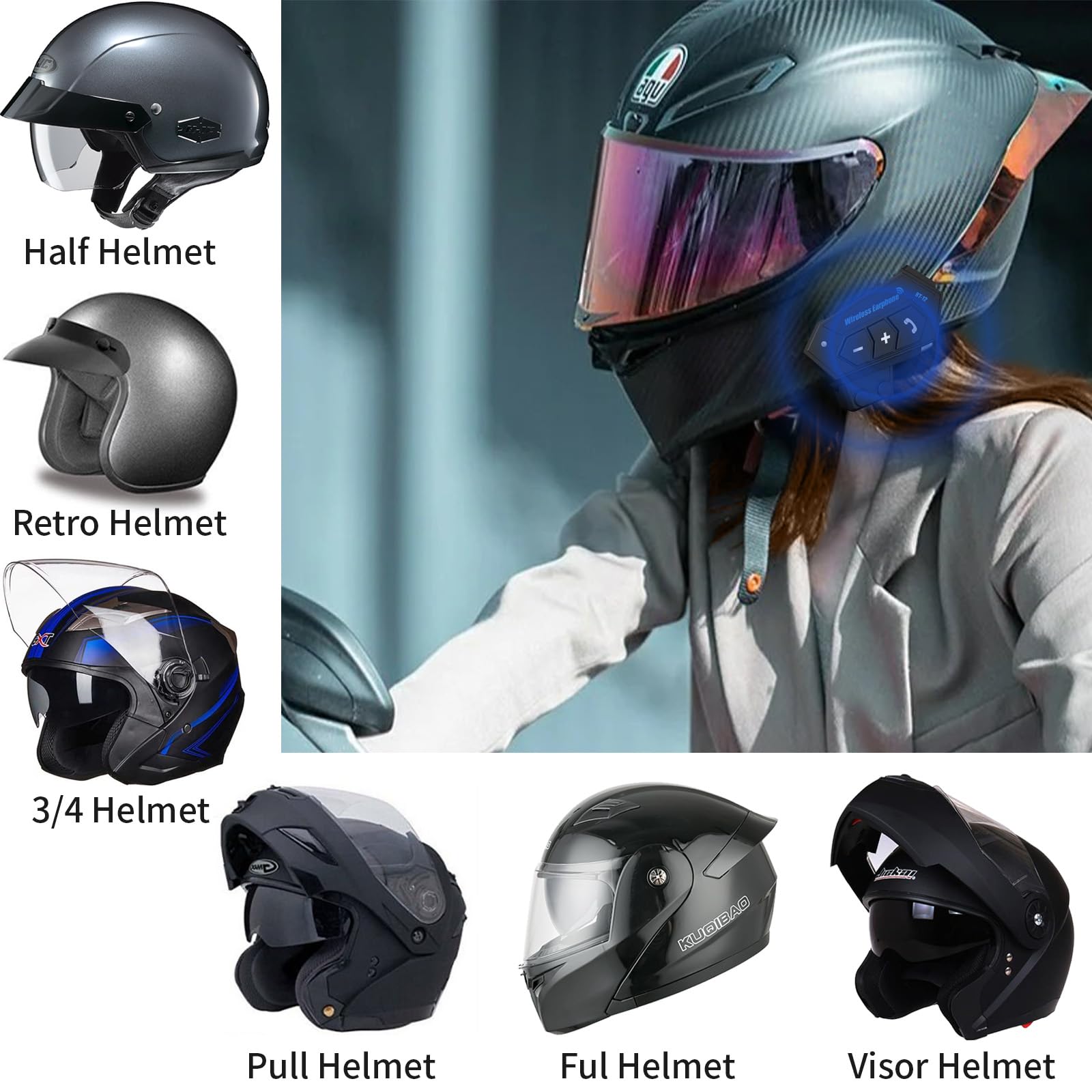 Motorradhelm Bluetooth 5.0 Headset, BT12B Wireless Kommunikationssystem Zubehör, Radfahren Intercom mit Lautsprecher Freisprechen, Geräuschreduzierung Moped Kopfhörer für Skifahren, Reiten, Klettern