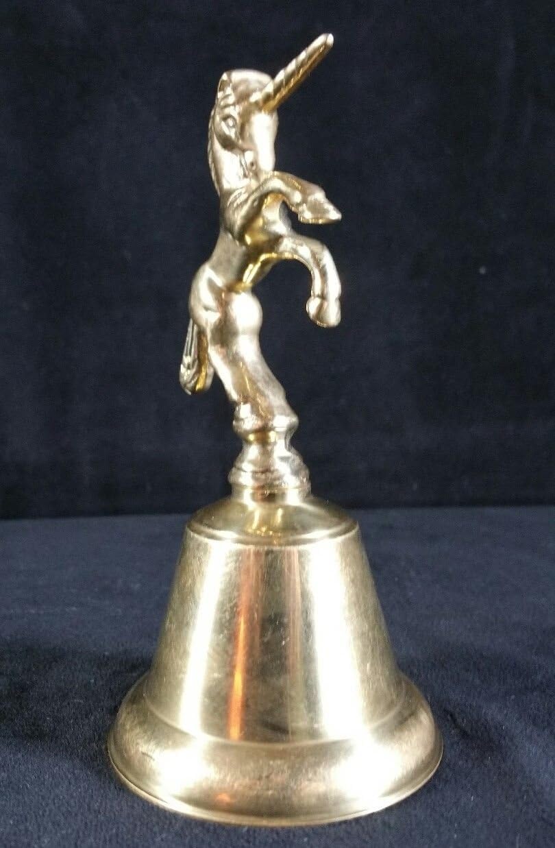 PIRU Solid-Brass-Bell-With-Unicorn-Handle-3-25-034-Wide-At-Bottom-Edge-x5-5-034-Tall-V-FINE Solid-Brass-Bell-With-Unicorn-Handle-3-25-034-Wide-At-Bottom-Edge-x5-5-034-Tall-V-FINE Solid-Brass-Bell-W