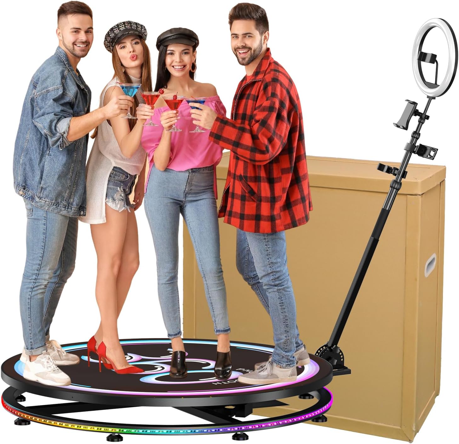 360 Photo Booth Machine with Software APP Remote Control for Parties People to Stand on Free Customize Logo - JIYANG Auto Slow Motion Rotating (45.3)