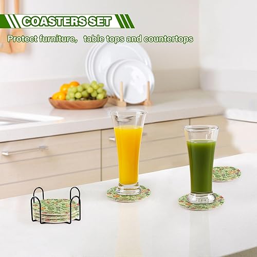 Miniatura 7 de innewgogo Vegetables Green 6 Pcs Absorbent Drink Coasters for Tabletop Protection Handmade Round Woven Coaster with Holder & Heat Water Resistant