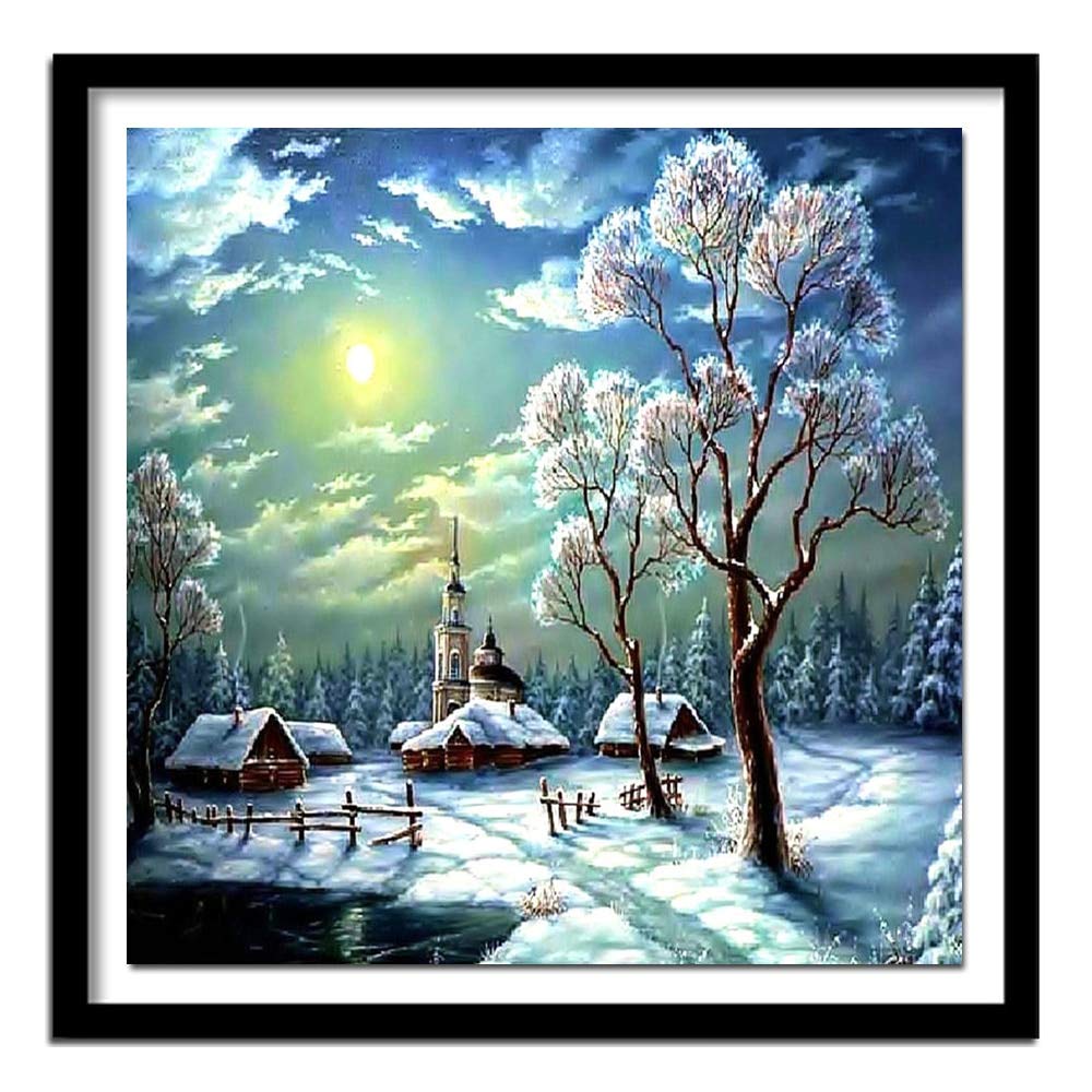 ♡たまみな♡冬の風景 水彩画 スズメと雪の夜　値段は※900円です Amazon.co.jp: 冬の風景フルレイドダイヤモンド絵画刺繡クリスマス雪の