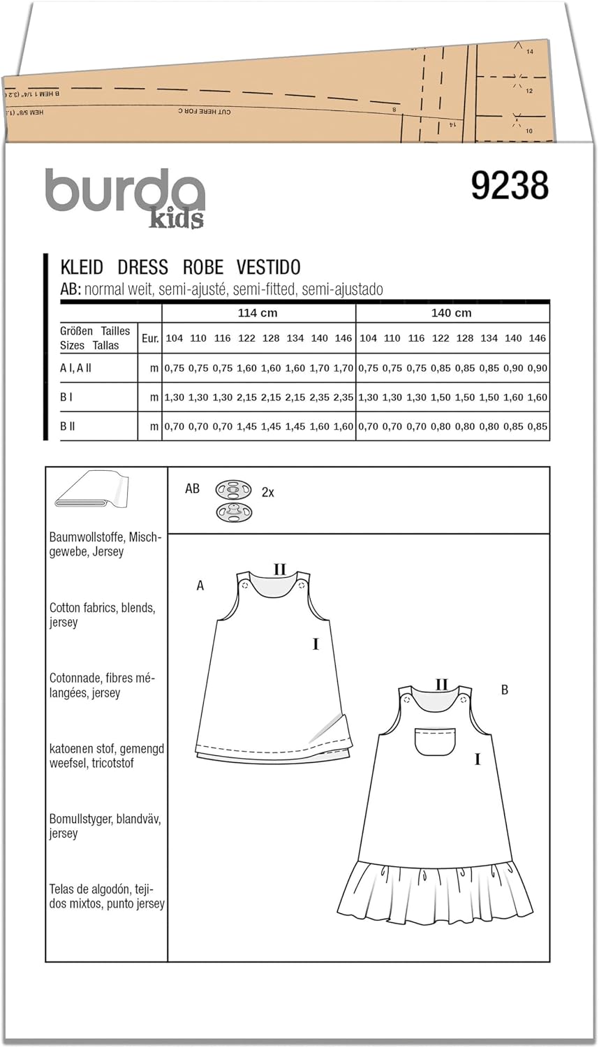 Burda Style X09238BURDA Children's Dress Sewing Pattern Packet, Design Code B9238, Sizes 4-11 (104-146)