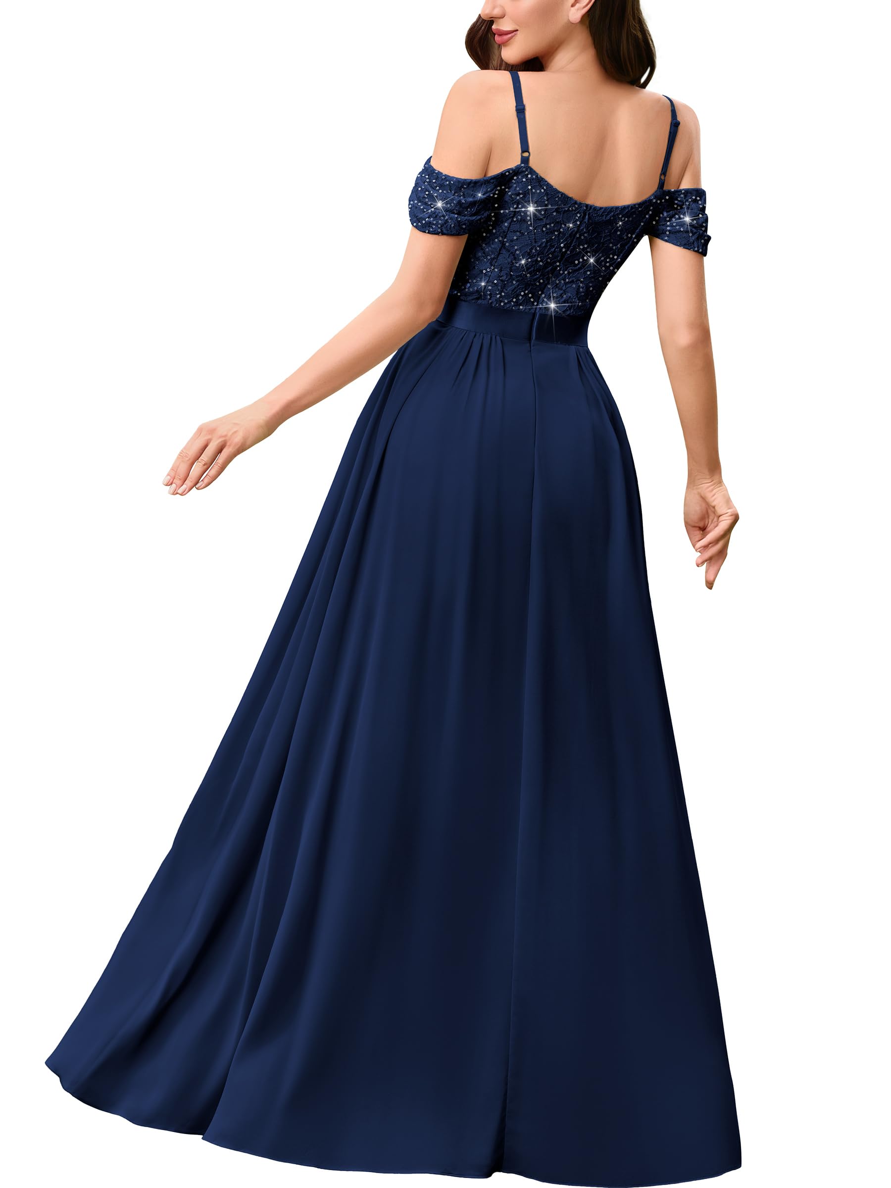 MIUSOL Abito da donna vintage senza spalline, in pizzo, con paillettes, per matrimoni, invitati, banchetti e feste