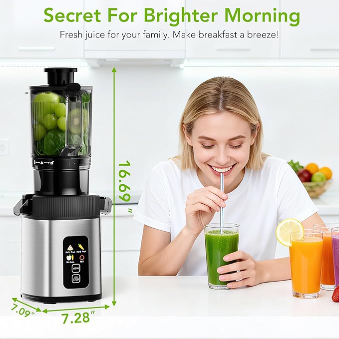 Extractor de Jugos Prensado Frío Boca Ancha 4.35" Control Táctil Silencioso miniatura 2