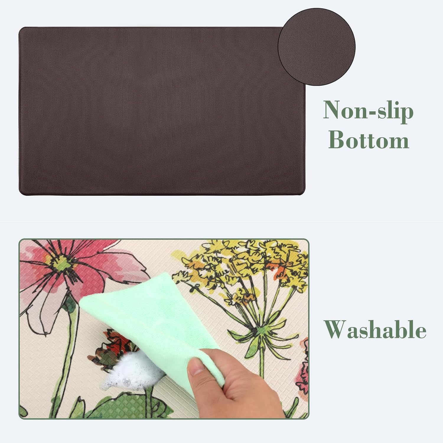 Kitchen Mats for Floor 2 Piece Cream, Colorful Flower Butterfly Kitchen Floor Mats for in Front of Sink, Floral Kitchen Rugs Non Slip Washable
