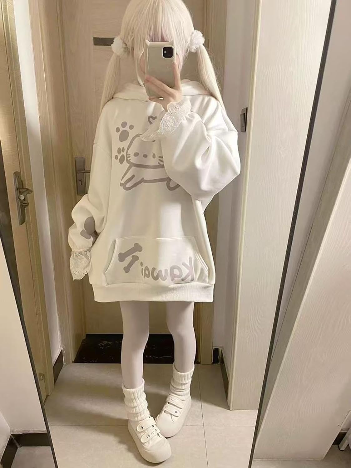 Kawaii Hoodie with Cat Ears Teens Japanese Cute Anime Cartoon Graphic Hooded Sweatshirt Fleece Pullover Tops - Image 2