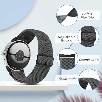 Elastic Watch Straps Compatible with Google Pixel Watch 4/3 41mm/Pixel Watch 2/1 Bands for Women Men, Adjustable Stretchy Sport Nylon Bands Replacement Wristbands 3 Pack