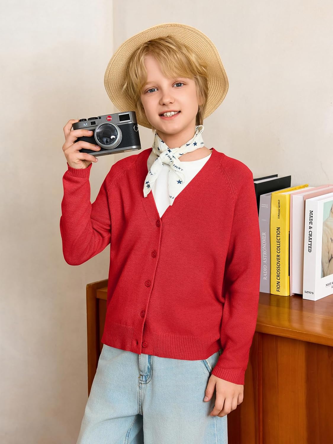 Haloumoning Boys Cardigan Sweater Kids Casual V Neck Button Down Uniform Sweaters 5-14 Years