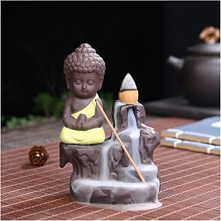 Classic Creative Incense Burner Smoke Waterfall The Little Monk Small Buddha Incense Burner Holder Censer Home Table Decorations Crafts Decor(B)