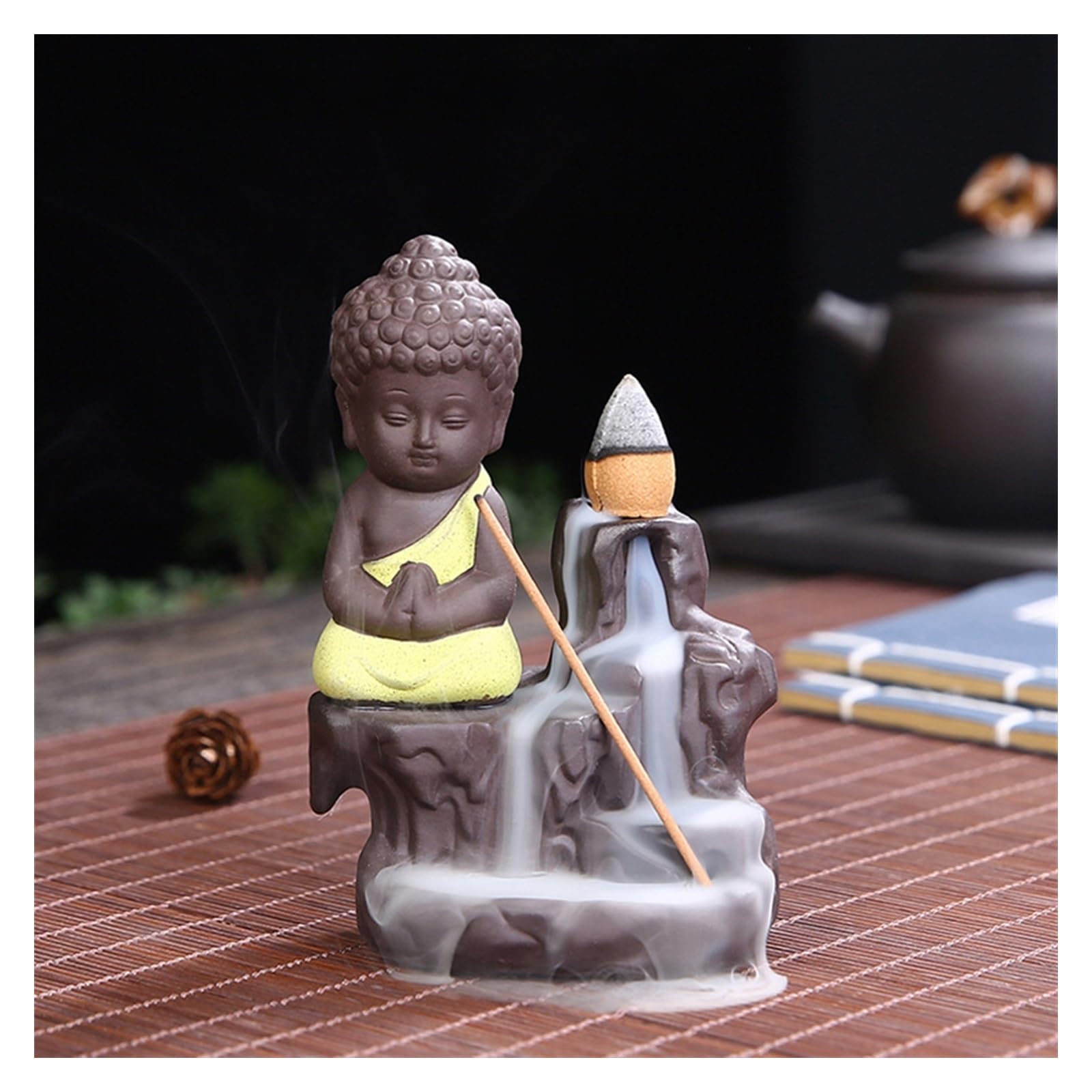 Incense Holder Creative Incense Burner Smoke Waterfall the Little Monk Small Buddha Holder Censer Home Table Decorations Crafts Teahouse