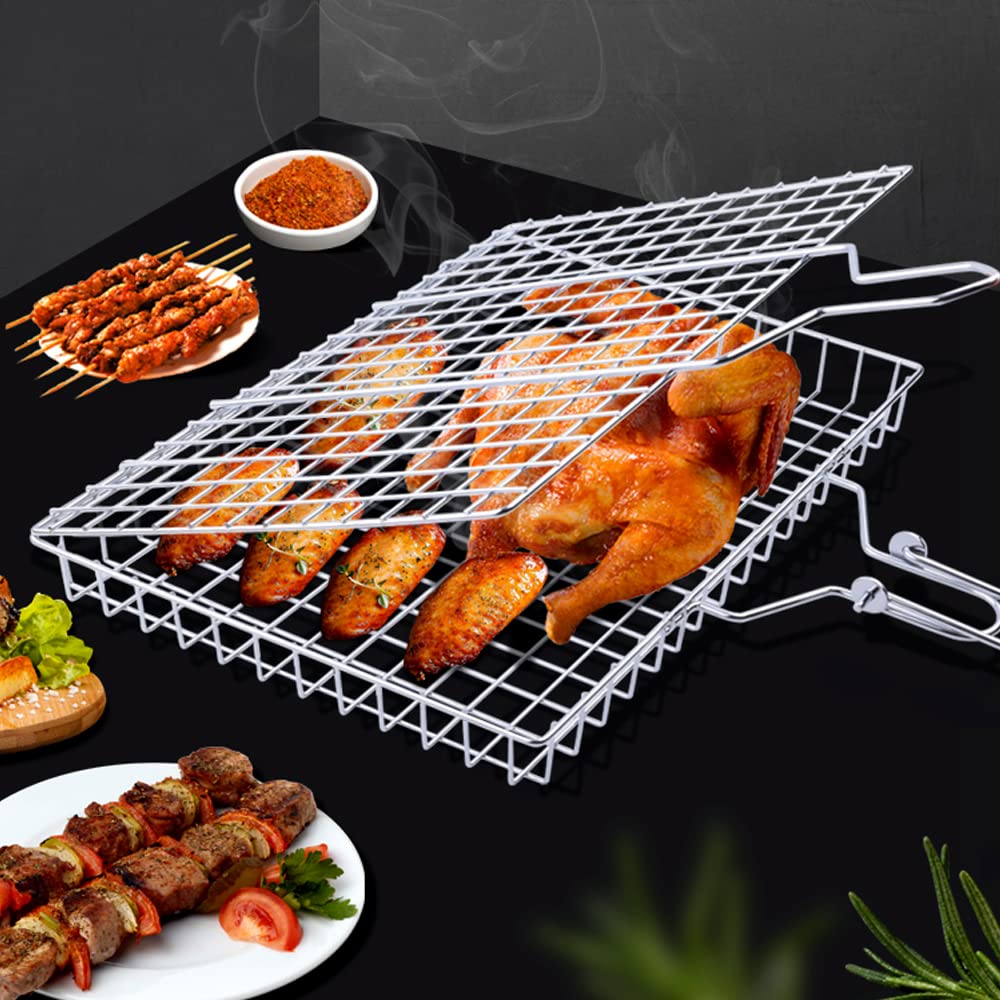 Grillkorb Mit Abnehmbarem Griff & Reinigungsschwamm - Edelstahl, 30,5x34,9x6,3 Cm