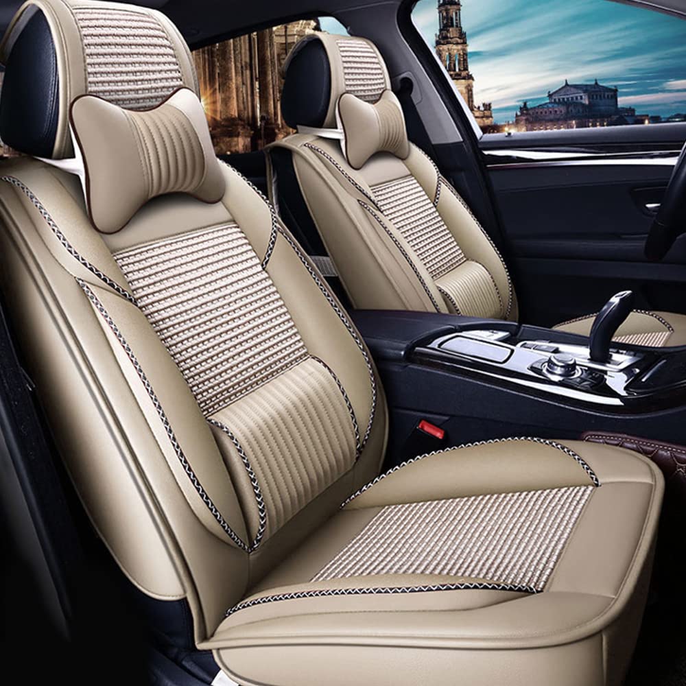 JoyRozTek Car Seat Covers For Volvo V60 2011-2026 (5-Seater), Universal Fit, Premium PU Leather Seat Cover Full Set, Beige