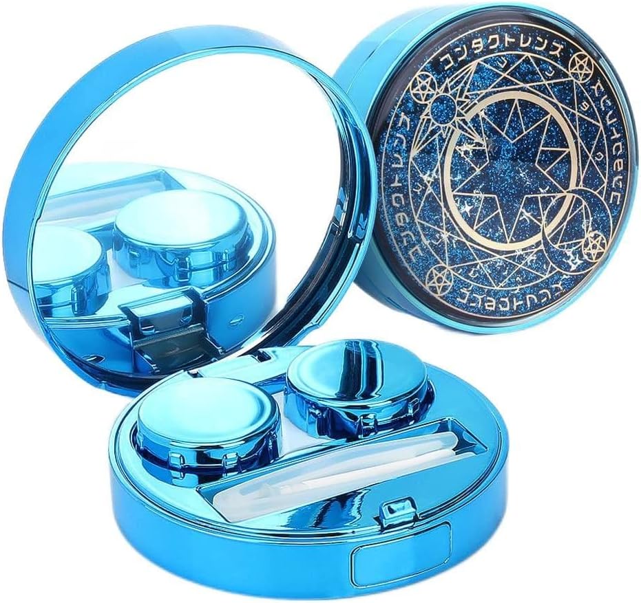 ofone Contact Lens Case, Bling Stars Colored Contacts Travel Cases with Remover Tool, Tweezers & Mirror, Contact Lenses Holder Container Storage Kit for Women and Girls (Blue)